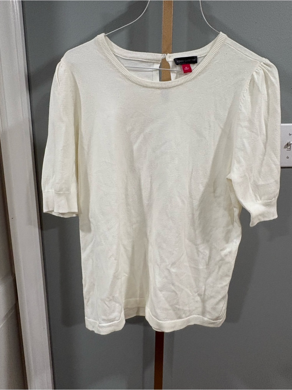 Vince Camuto Cream Puff Sleeve Crewneck Top